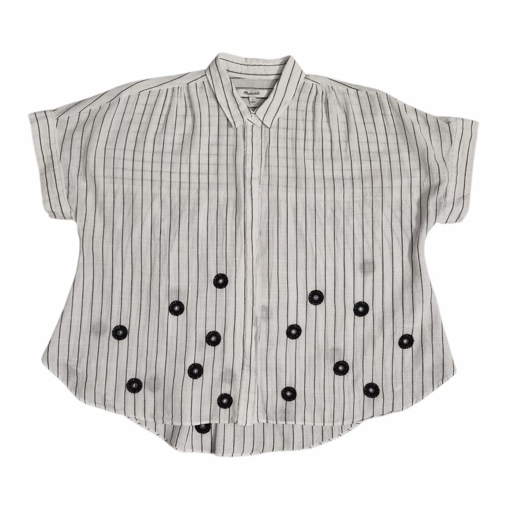 Madewell Top Embroidered Hilltop Button Shirt Crop 100% Cotton sz S